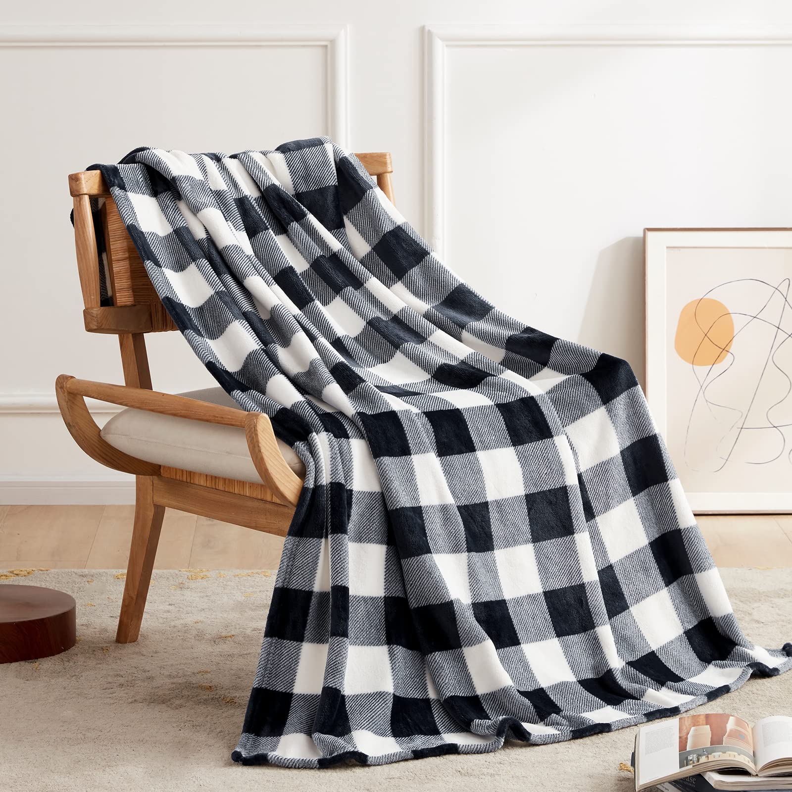 Touchat Fleece Throw Blankets, Black and White Buffalo Plaid Throw Blanket for Couch Sofa Bed, Soft Warm Fuzzy Cozy Plush Checkered Blanket, Lightweight Farmhouse Decor 50